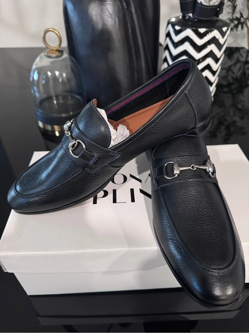 Donald Pliner Black Leather Men's Bit Loafers